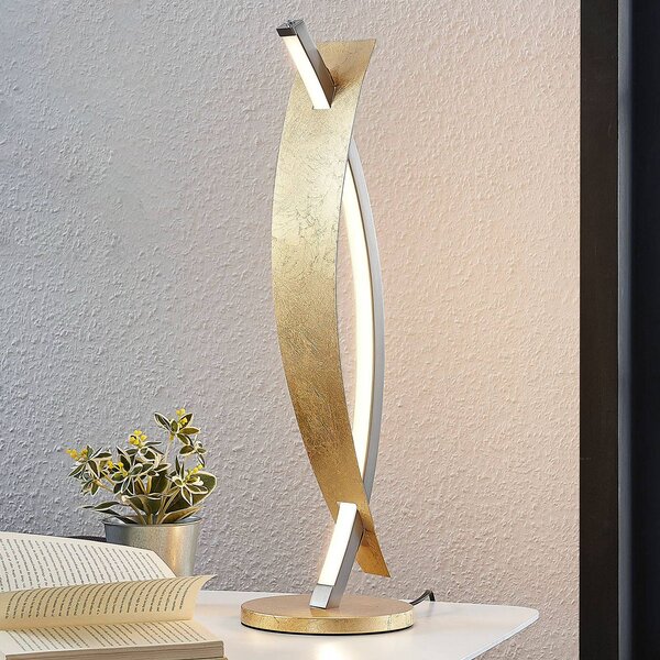 Lampa stołowa LED Marija Lucande, możliwość ściemniania, mosiężny / złoty, salon / jadalnia, metal, nowoczesny