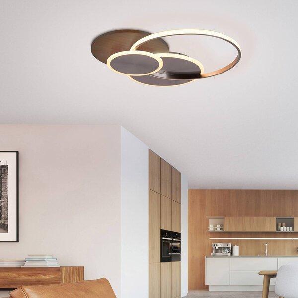 Paul Neuhaus Lampa sufitowa LED Palma, możliwość ściemniania, ciemne drewno, salon / jadalnia, aluminium
