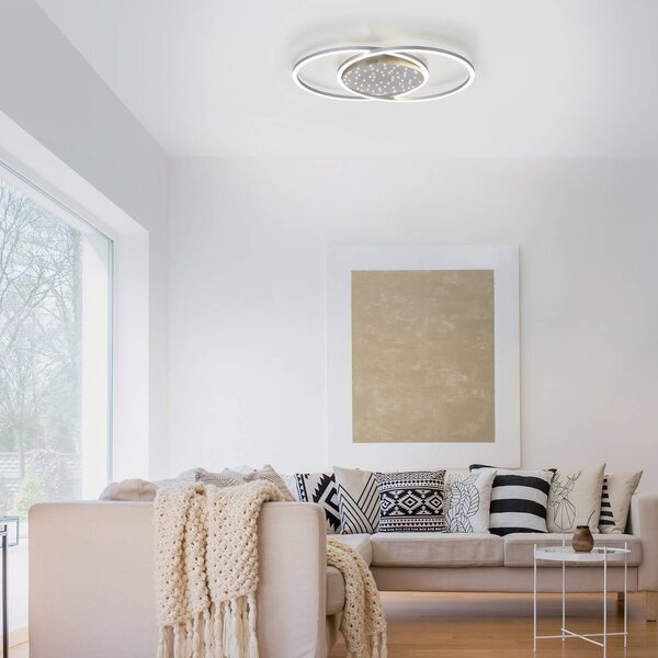 Paul Neuhaus Lampa sufitowa LED Yuki, możliwość ściemniania, aluminiowy / szary / cynkowy, salon / jadalnia, aluminium, nowoczesny