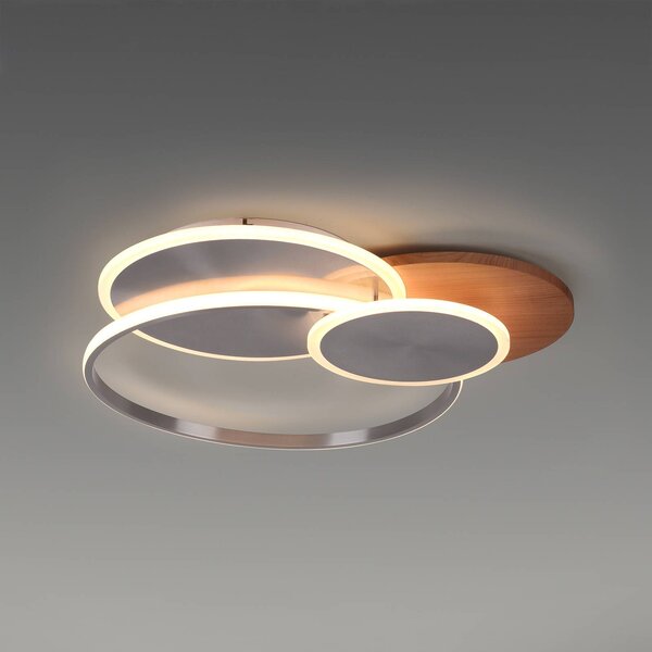 Paul Neuhaus Lampa sufitowa LED Palma, możliwość ściemniania, ciemne drewno, salon / jadalnia, aluminium