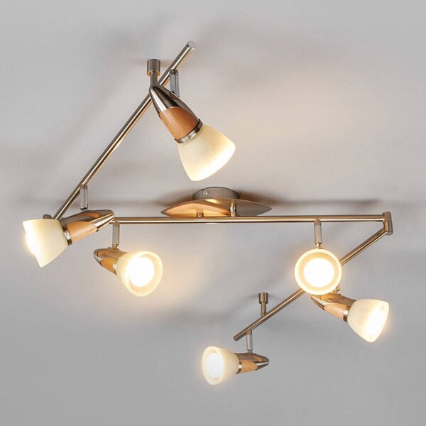 Lampa sufitowa Marena Lindby, możliwość ściemniania, jasne drewno, salon / jadalnia, metal, dworkowy / rustykalny