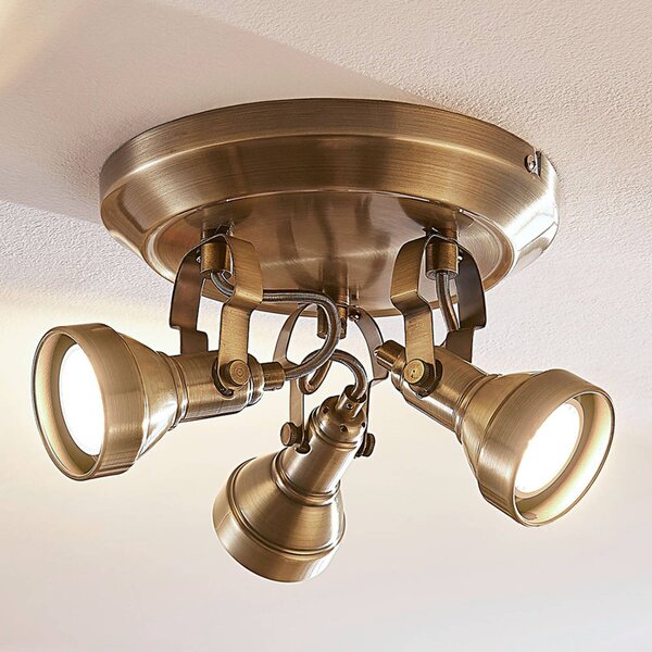 Lampa sufitowa PERSEAS Lindby, możliwość ściemniania, brązowy / mosiężny, salon / jadalnia, metal, antyczny