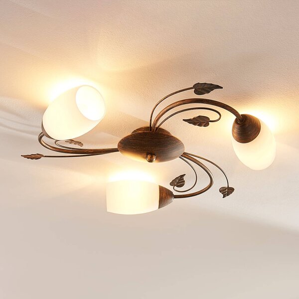 Lampa sufitowa Stefania Lindby, możliwość ściemniania, brązowy / rdzawy, salon / jadalnia, szkło, antyczny