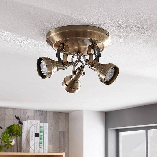 Lampa sufitowa PERSEAS Lindby, możliwość ściemniania, brązowy / mosiężny, salon / jadalnia, metal, antyczny