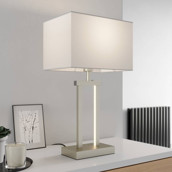Lampa stołowa Sigurd Lindby, możliwość ściemniania, aluminiowy / szary / cynkowy, salon / jadalnia, tkanina / materiał / jedwab, nowoczesny