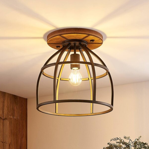 Lampa sufitowa Rutger Lindby, możliwość ściemniania, ciemne drewno, salon / jadalnia, drewno, vintage