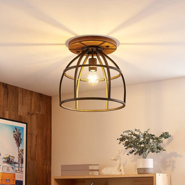 Lampa sufitowa Rutger Lindby, możliwość ściemniania, ciemne drewno, salon / jadalnia, drewno, vintage