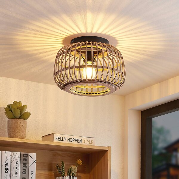 Lampa sufitowa Bominio Lindby, możliwość ściemniania, jasne drewno, salon / jadalnia, drewno, skandynawski