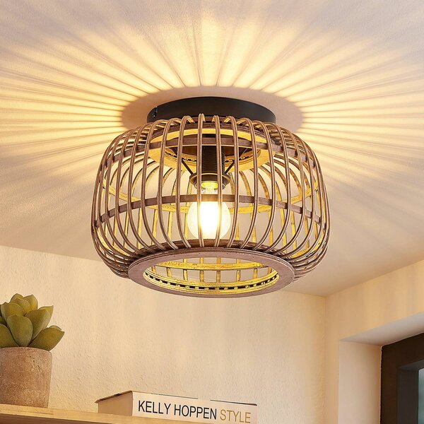 Lampa sufitowa Bominio Lindby, możliwość ściemniania, jasne drewno, salon / jadalnia, drewno, skandynawski