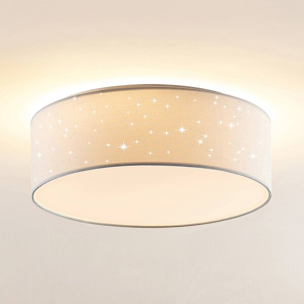 Lampa sufitowa LED Ellamina Lindby, biały / opal, salon / jadalnia, tkanina / materiał / jedwab, nowoczesny