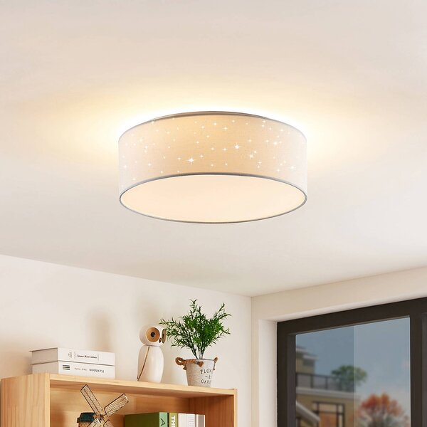 Lampa sufitowa LED Ellamina Lindby, biały / opal, salon / jadalnia, tkanina / materiał / jedwab, nowoczesny