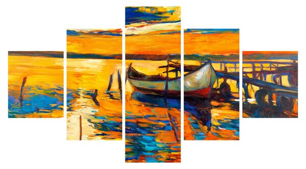 Obraz - Łódź o zachodzie słońca (125x70 cm)