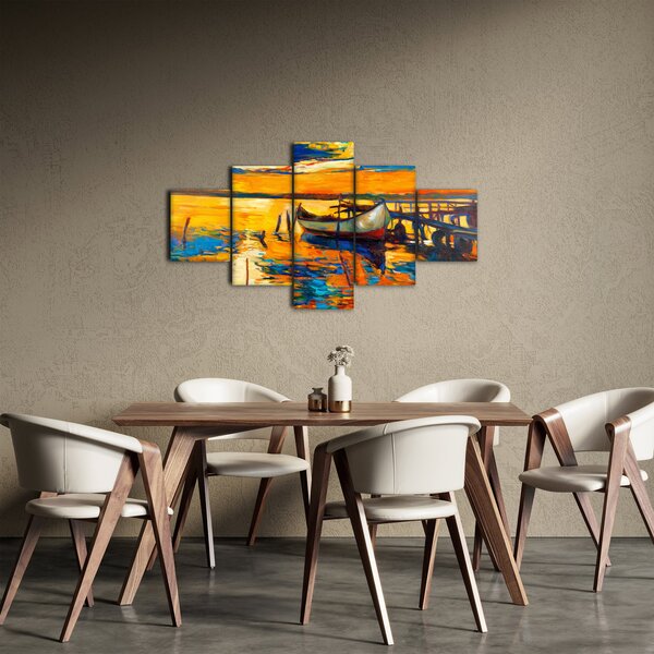 Obraz - Łódź o zachodzie słońca (125x70 cm)