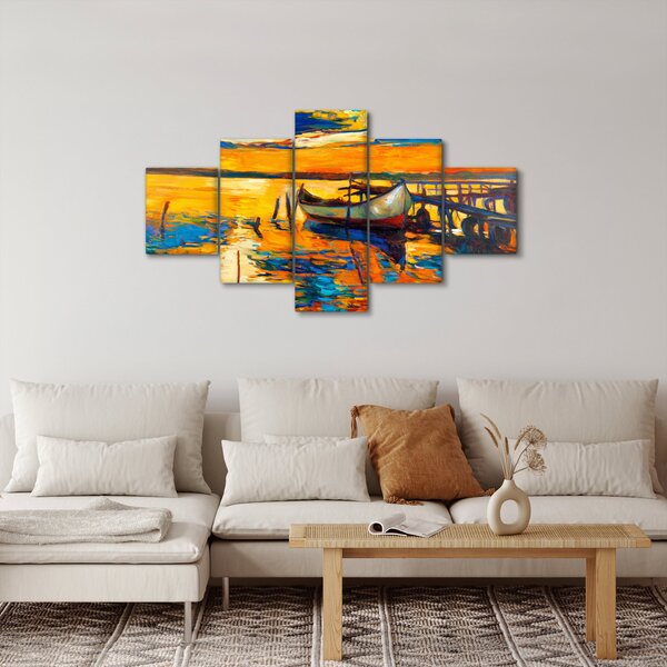 Obraz - Łódź o zachodzie słońca (125x70 cm)