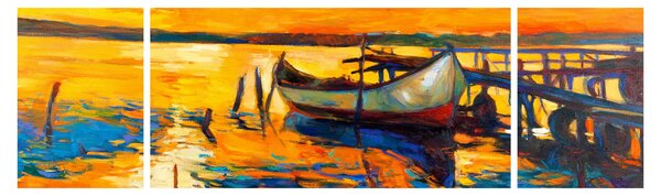 Obraz - Łódź o zachodzie słońca (170x50 cm)