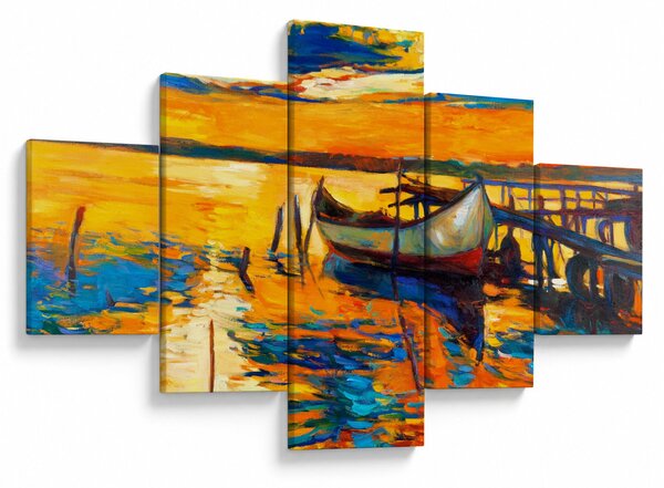 Obraz - Łódź o zachodzie słońca (125x70 cm)