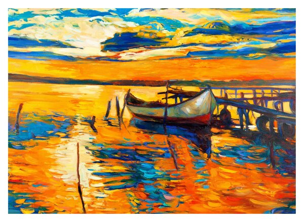 Obraz - Łódź o zachodzie słońca (70x50 cm)