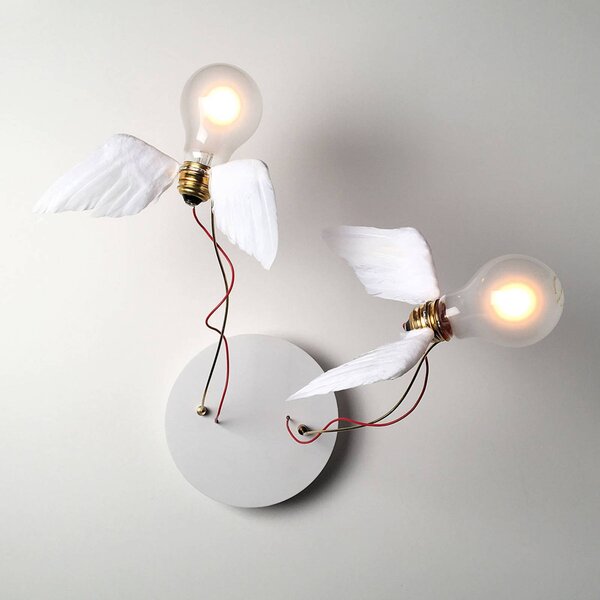 Ingo Maurer Lampa sufitowa designerska Lucellino Doppio, możliwość ściemniania, biały / opal, salon / jadalnia, design