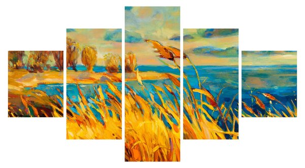 Obraz - Zachód słońca nad jeziorem, obraz akrylowy (125x70 cm)