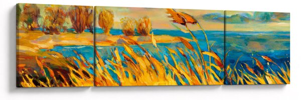 Obraz - Zachód słońca nad jeziorem, obraz akrylowy (170x50 cm)