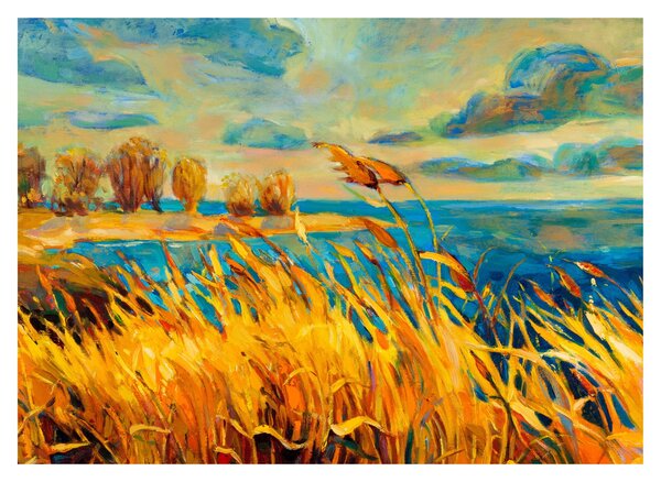 Obraz - Zachód słońca nad jeziorem, obraz akrylowy (70x50 cm)