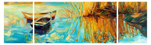 Obraz - Jezioro z łodziami (170x50 cm)