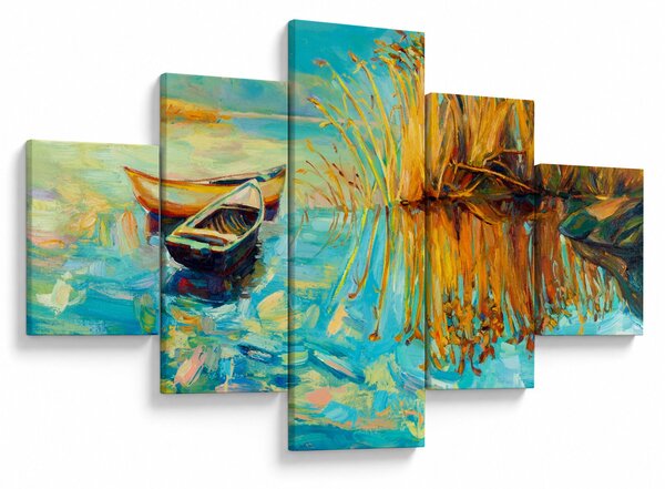 Obraz - Jezioro z łodziami (125x70 cm)