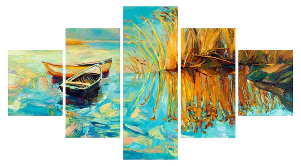 Obraz - Jezioro z łodziami (125x70 cm)