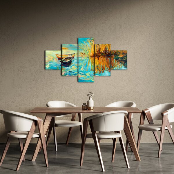 Obraz - Jezioro z łodziami (125x70 cm)