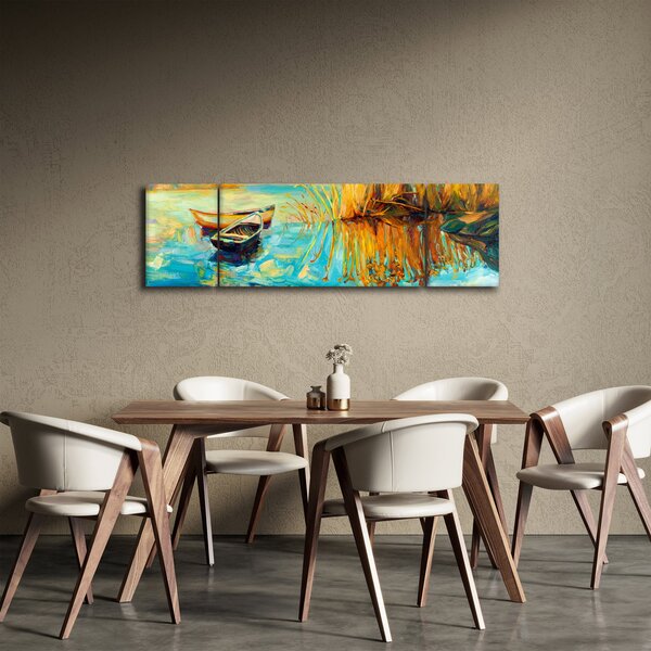 Obraz - Jezioro z łodziami (170x50 cm)