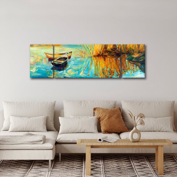Obraz - Jezioro z łodziami (170x50 cm)