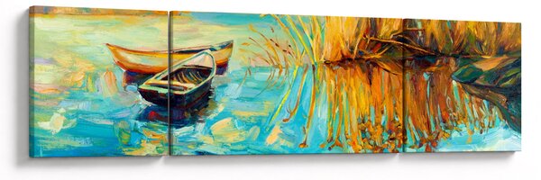 Obraz - Jezioro z łodziami (170x50 cm)