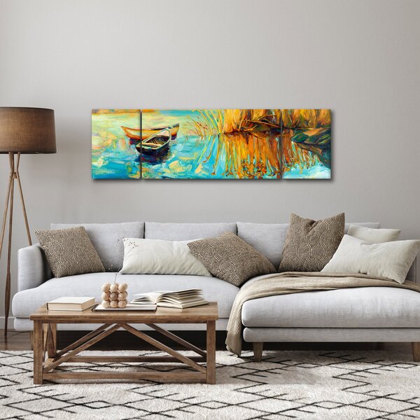 Obraz - Jezioro z łodziami (170x50 cm)