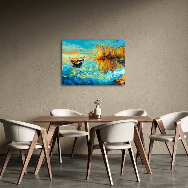 Obraz - Jezioro z łodziami (70x50 cm)