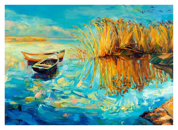 Obraz - Jezioro z łodziami (70x50 cm)