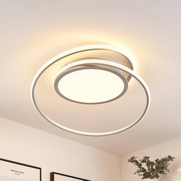 Lampa sufitowa LED Noud Lucande, możliwość ściemniania, aluminiowy / szary / cynkowy, sypialnia, metal, nowoczesny