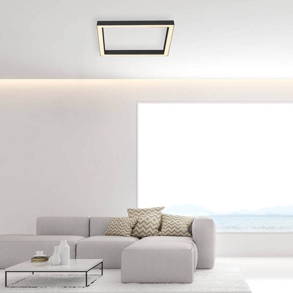 PURE Lampa sufitowa LED Lines Square, możliwość ściemniania, czarny, salon / jadalnia, aluminium, nowoczesny