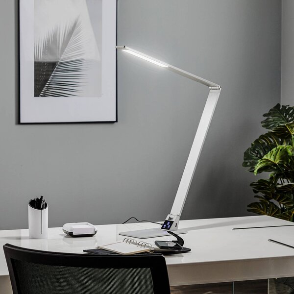 Fabas Luce Lampa stołowa LED Wasp, możliwość ściemniania, aluminiowy / szary / cynkowy, biuro, aluminium, nowoczesny