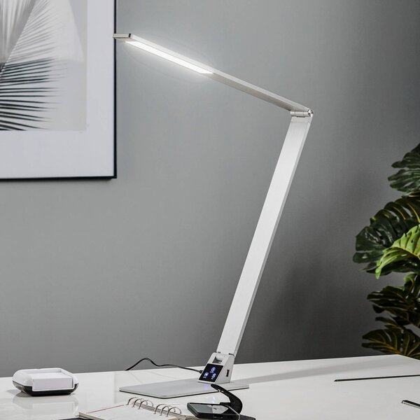 Fabas Luce Lampa stołowa LED Wasp, możliwość ściemniania, aluminiowy / szary / cynkowy, biuro, aluminium, nowoczesny