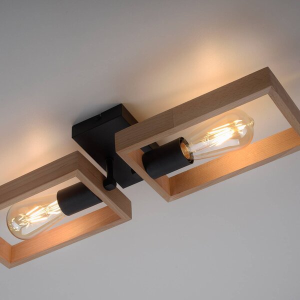 JUST LIGHT. GmbH Lampa sufitowa Frame, możliwość ściemniania, jasne drewno, salon / jadalnia, drewno