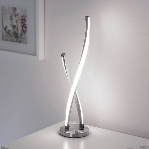 Paul Neuhaus Lampa stołowa LED Polina, możliwość ściemniania, aluminiowy / szary / cynkowy, salon / jadalnia, metal, nowoczesny