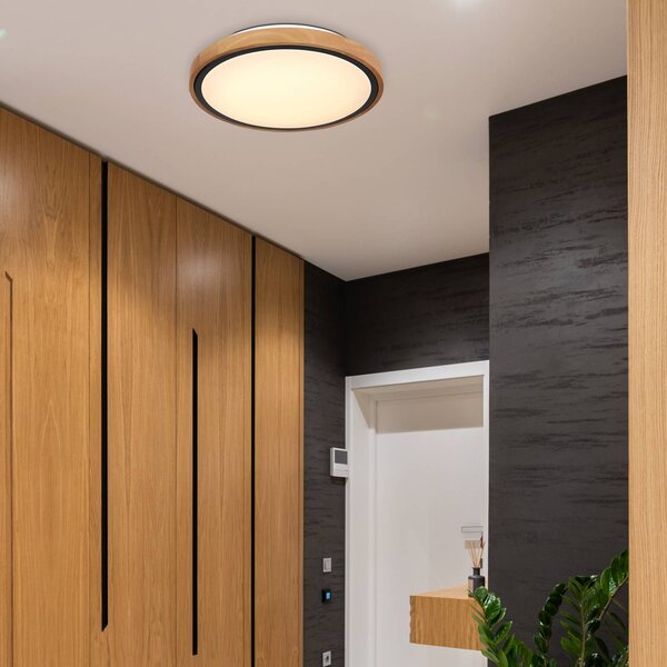 Globo Lampa sufitowa Bruno, jasne drewno, salon / jadalnia, drewno