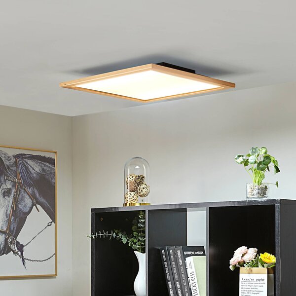 Lampa sufitowa LED Joren Lucande, możliwość ściemniania, jasne drewno, salon / jadalnia, drewno, dworkowy / rustykalny