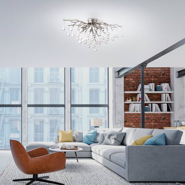 Paul Neuhaus Lampa sufitowa Icicle, aluminiowy / szary / cynkowy, salon / jadalnia, szkło