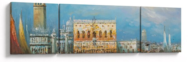 Obraz - Gondola przejeżdżająca przez Wenecję, obraz olejny (170x50 cm)