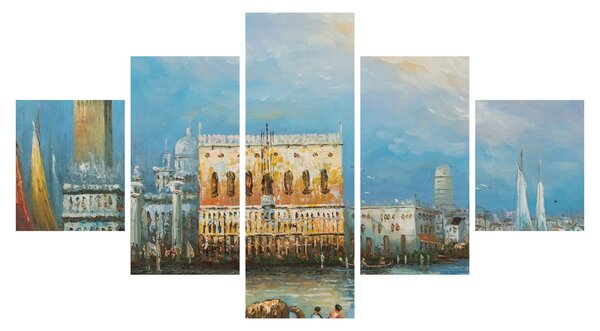 Obraz - Gondola przejeżdżająca przez Wenecję, obraz olejny (125x70 cm)