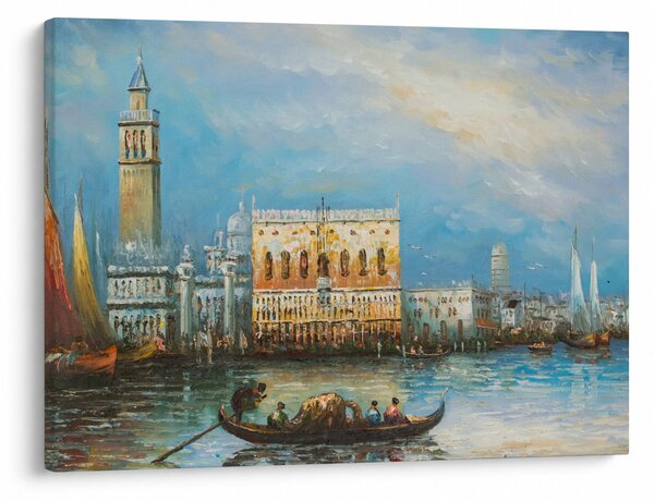 Obraz - Gondola przejeżdżająca przez Wenecję, obraz olejny (70x50 cm)