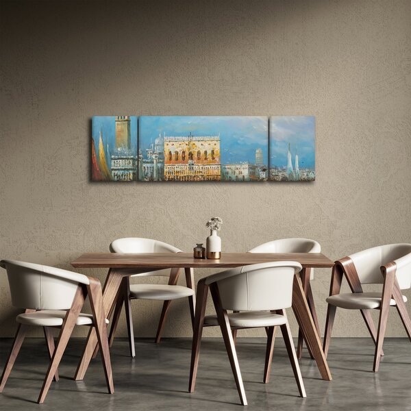 Obraz - Gondola przejeżdżająca przez Wenecję, obraz olejny (170x50 cm)