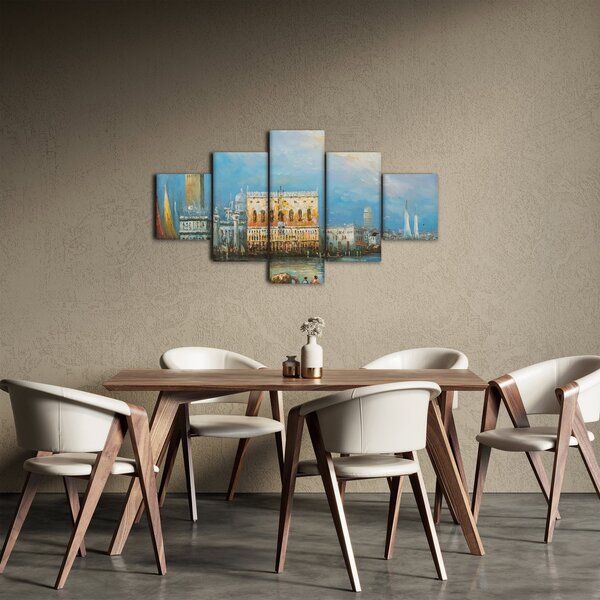 Obraz - Gondola przejeżdżająca przez Wenecję, obraz olejny (125x70 cm)