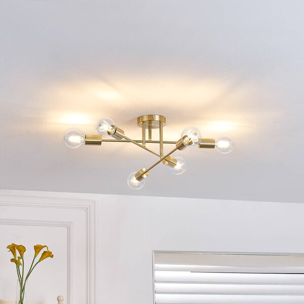 Lampa sufitowa Aloria Lindby, możliwość ściemniania, mosiężny / złoty, salon / jadalnia, metal, nowoczesny